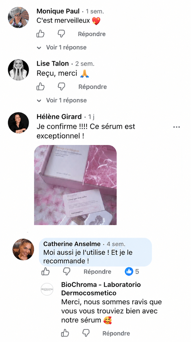 Commentaire Facebook d'une cliente BioChroma