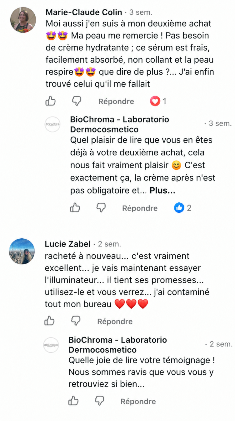 Commentaire Facebook d'une cliente BioChroma