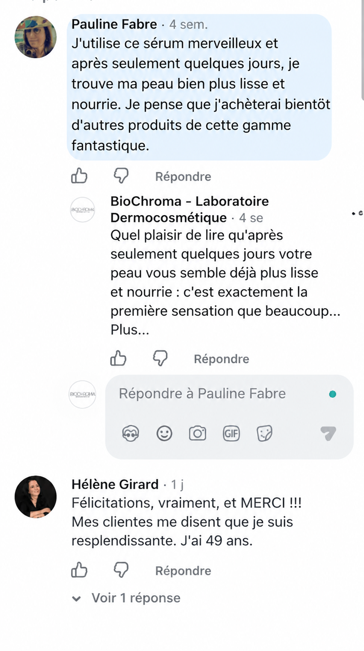 Commentaire Facebook d'une cliente BioChroma